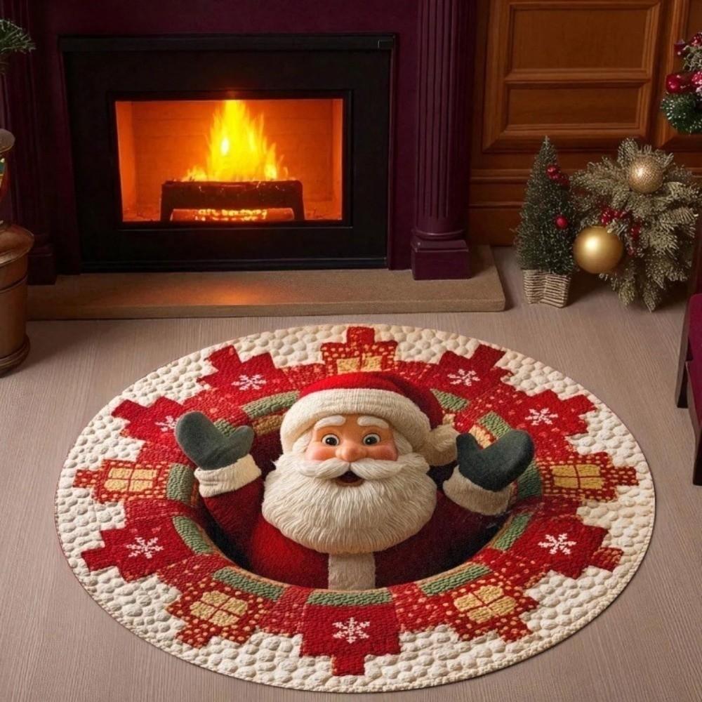 Tapis Rond de Noël Forme Spéciale 3D Imitation Cachemire Paillasson de Chambre Décoration de Maison
