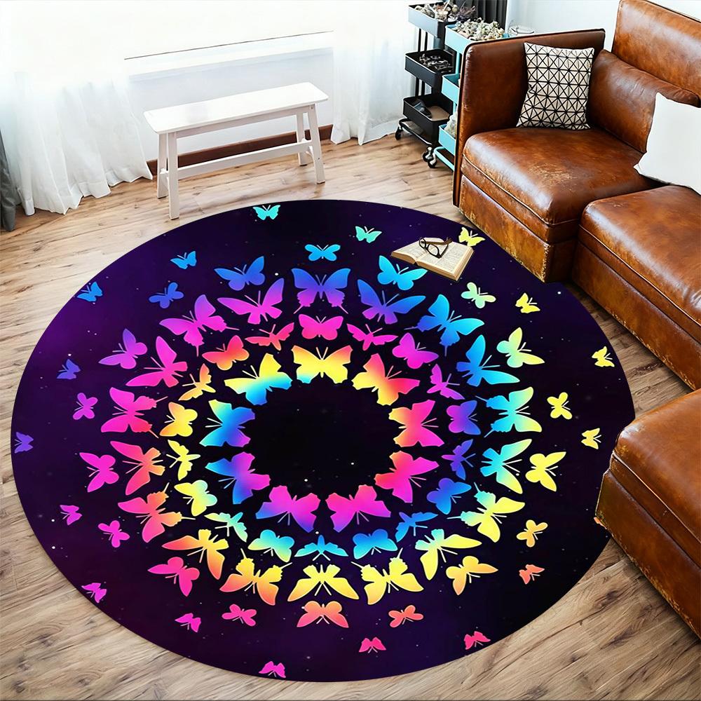 1pc Butterfly Mandala Round Chair Mat Area Rug - Non-Slip, Floor Mat for Office, Bedroom, and Indoor Decor -1002103