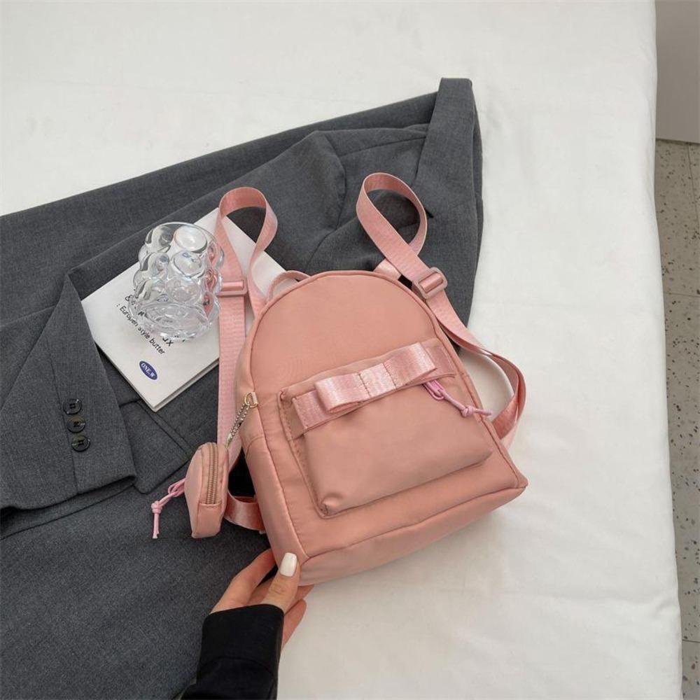 with Headphone Bag Mini Backpack Portable Nylon Solid Color Women's Backpack Zipper Bow School Bags Travel