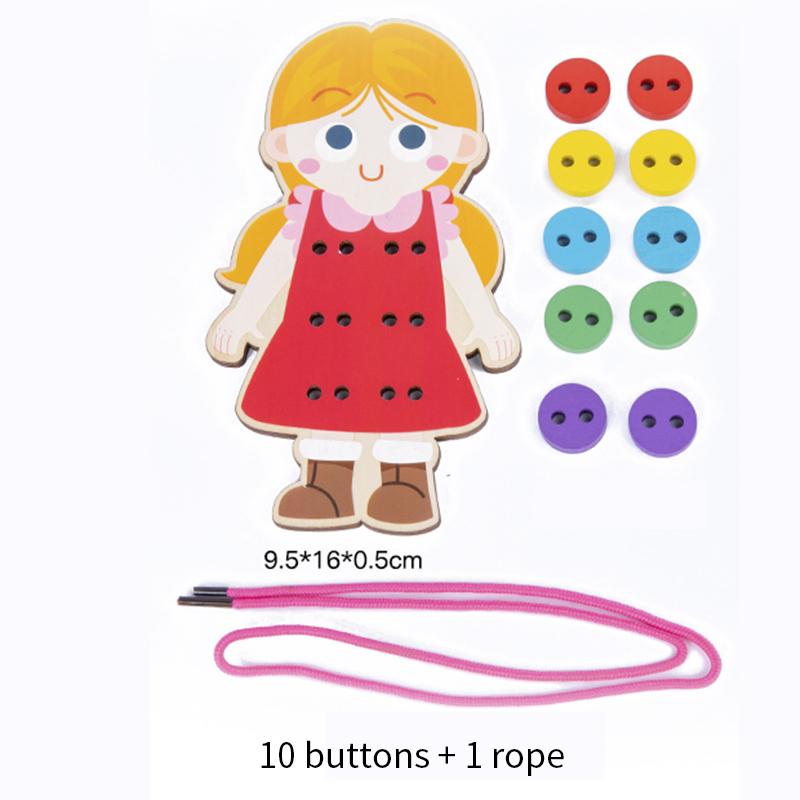 Children's Threading Toy Montessori Enlightenment Training Life Skills Teaching Aids Clothes Threading Game Wooden Fun Toy Gifts