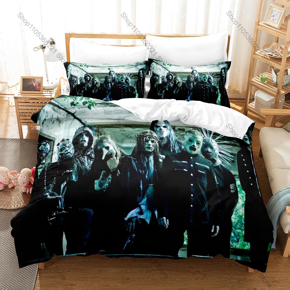 Slipknot 3PCS Bedding Set, Duvet Cover + 2 Pillowcases, Nu Metal Band Print Soft Microfiber for Rock Music Fans Decor