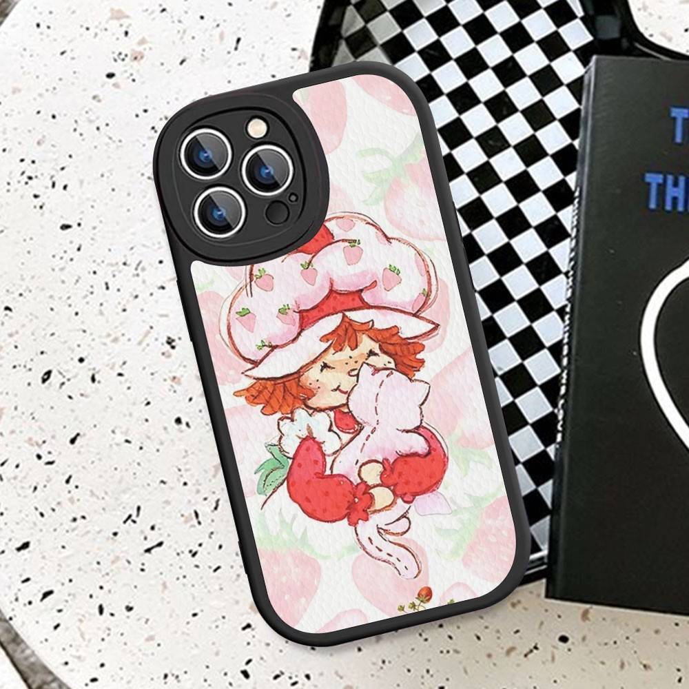 Cartoon Girl S-Strawberry S-Shortcake Phone Case For IPhone 16 15 14 11 12 13 Pro Max Plus Back Leather Shell