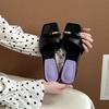 French retro versatile lightweight square head metal buckle high-end open-toed sandals women wear versatile flat-bottomed cool slippers