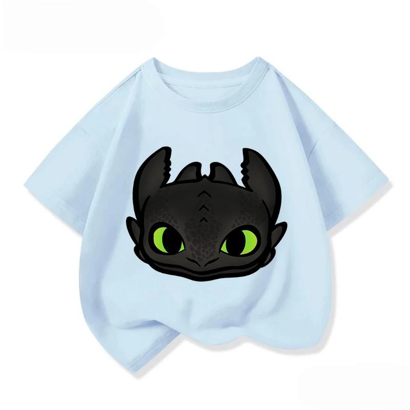 Cozy Kids Short Sleeve Tee Trendy Round Neck Adorable How To Train Your Dragon Pattern Cute Street Daily Wear 3 14