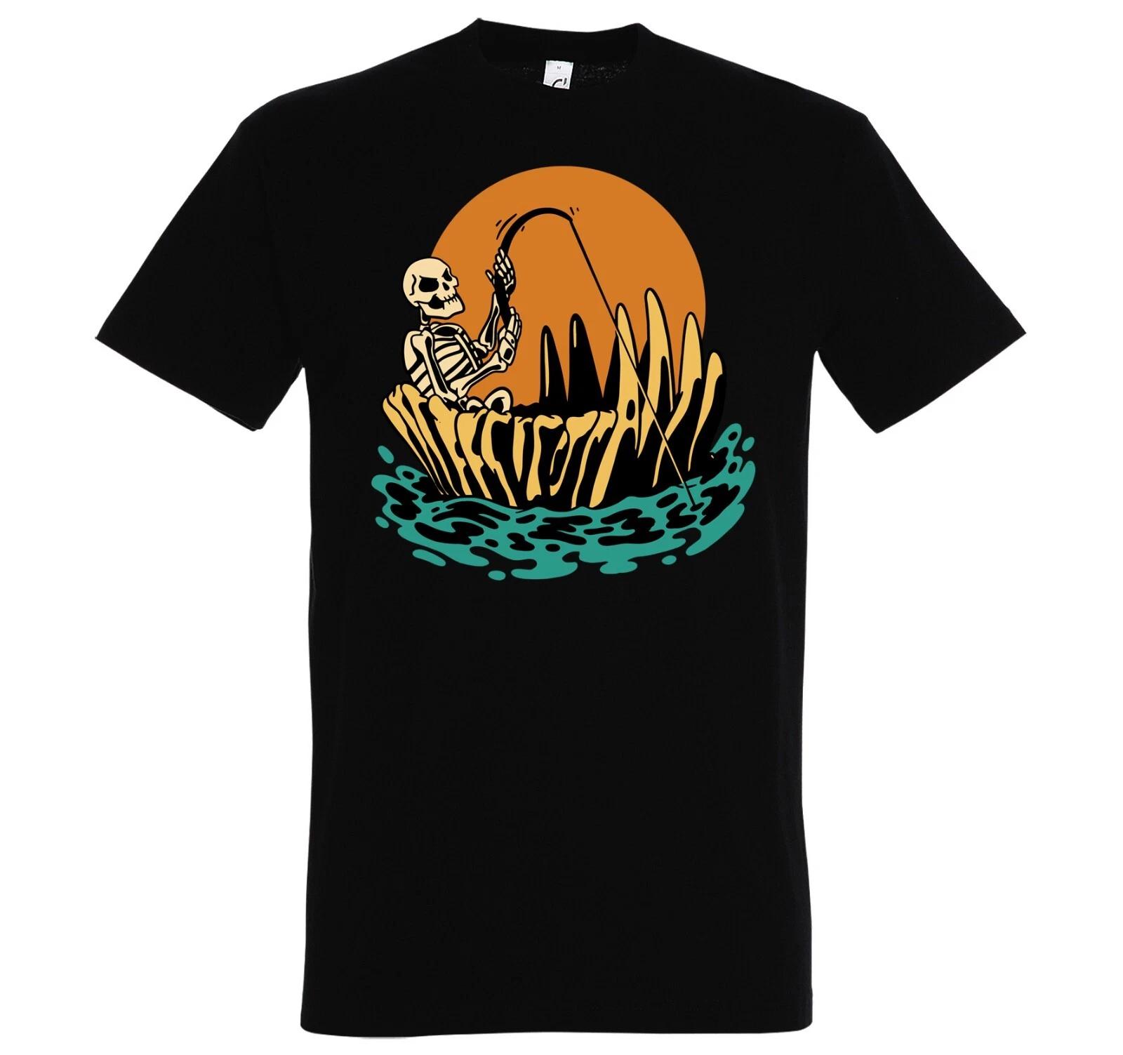 Youth Designz Mens T-Shirt Skeleton Fishing Fishing Skull Horror Fun Print Logo 2XL