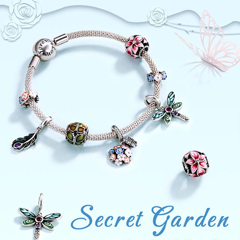 BAMOER Authentic 925 Sterling Silver Shiny Dragonfly Charm for Original Silver DIY Bracelet or Bangle Jewelry Make Beads SCC1706