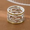 Luxurious Two-color Hollowed-out Curly Pattern Ring Made of Copper. Women's Jewelry Ring Suitable for Parties and Gatherings.