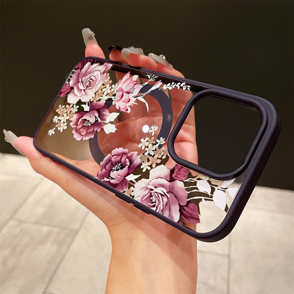 Custodia magnetica di lusso retrò con fiori floreali per ricarica wireless Magsafe per iPhone 16 15 11 12 13 14 Pro Max Cover antiurto