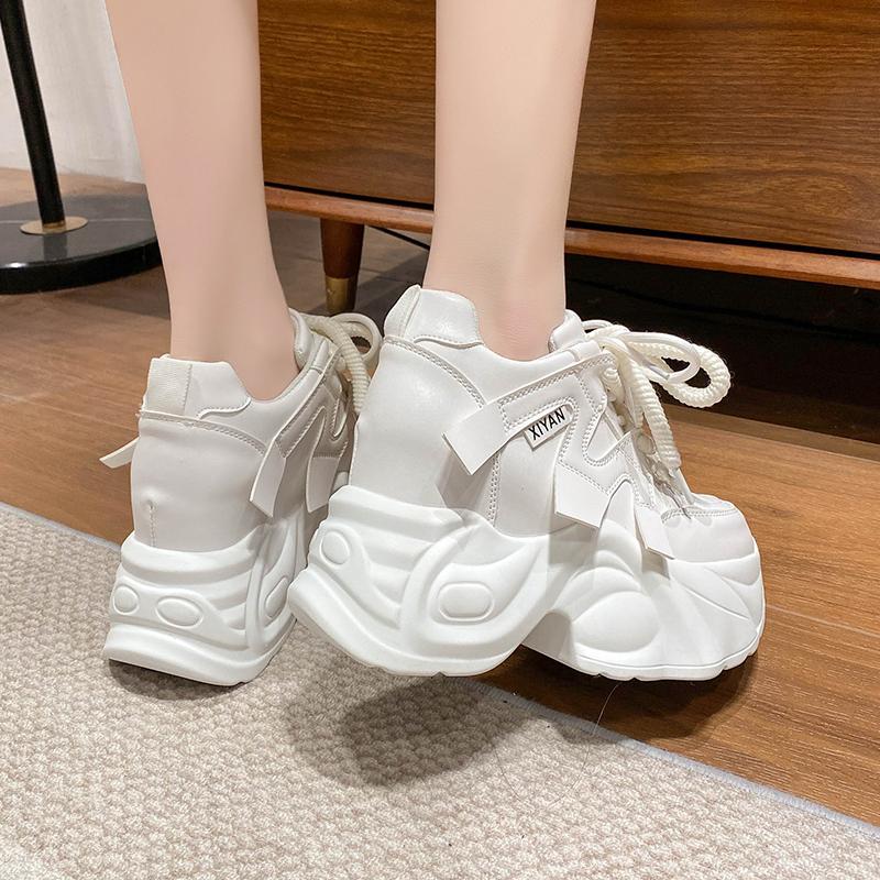 Fashion 10.5CM Women Casual Leather Sneaker Autumn Lace up High Platform Shoes Thick Sole Sport Dad Shoes Woman Sneakers Chaussure Femme