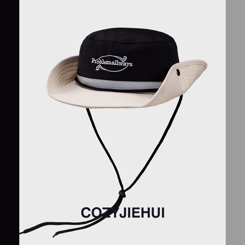 Travel Bucket Hats Casual Big Brim Sun Protection Quick Drying Camping Bucket Hats Retro Adjustable Color Matching Hiking Caps