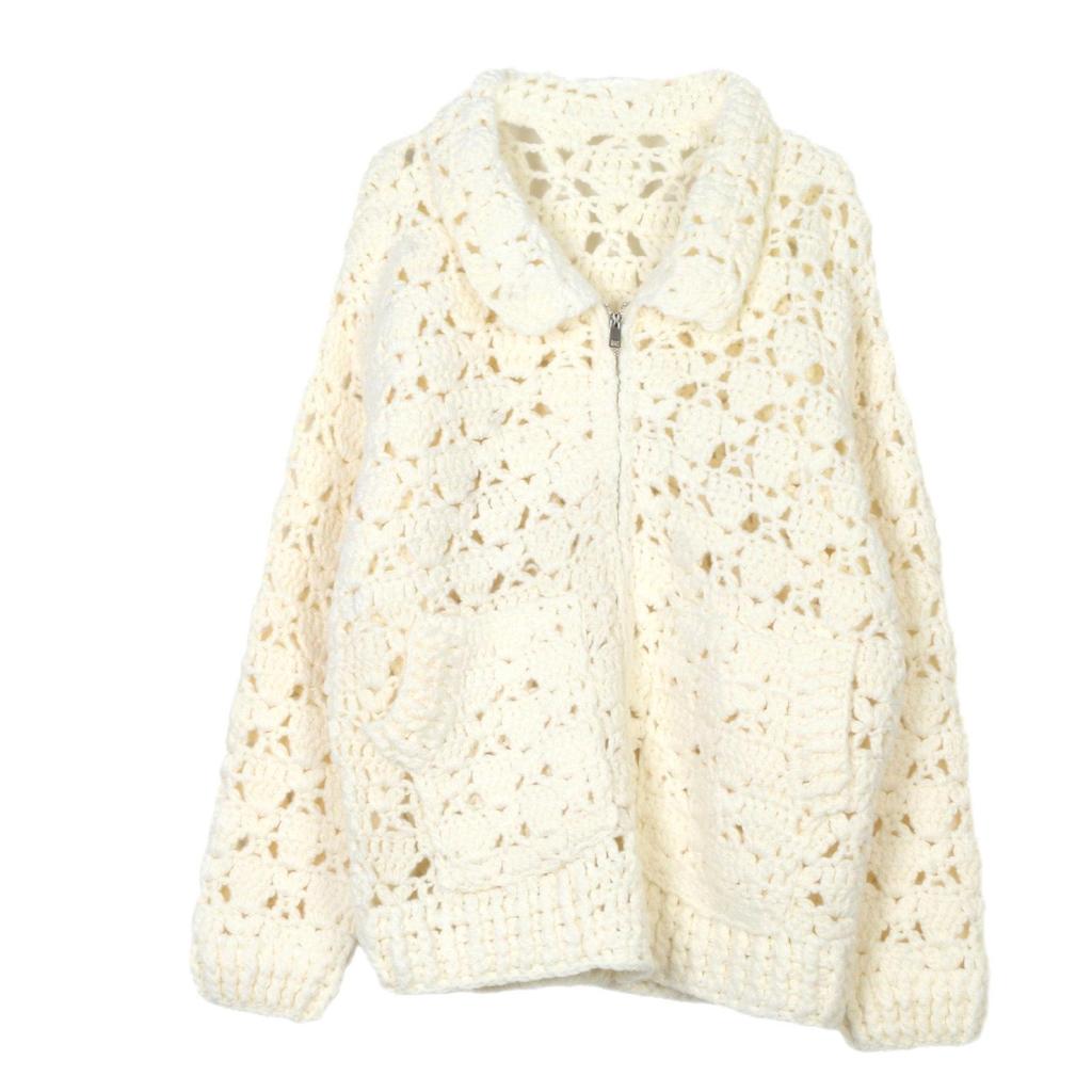 Women's Korean Cable Knit Loose Cardigan - Turn-Down Collar, Hand-Knitted, Soft Autumn Sweater