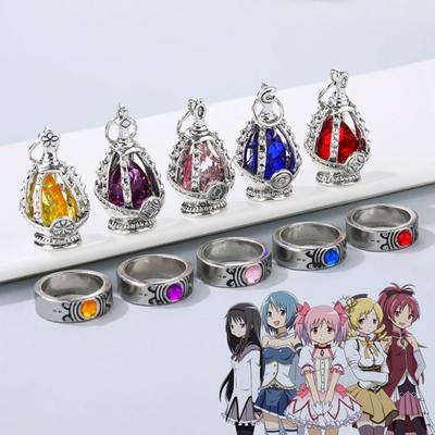 Magic Girl Halskette Kleiner Kreis Seelenhalskette Ring Set Schmuck Anhänger Seele Geist Kern Halskette Ring Karten Set Anime Halskette