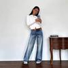 Womens High-Waisted Wide-Leg Denim Pants 2026 Vintage Washed Distressed Loose Straight Tapered Floor-Length Jeans