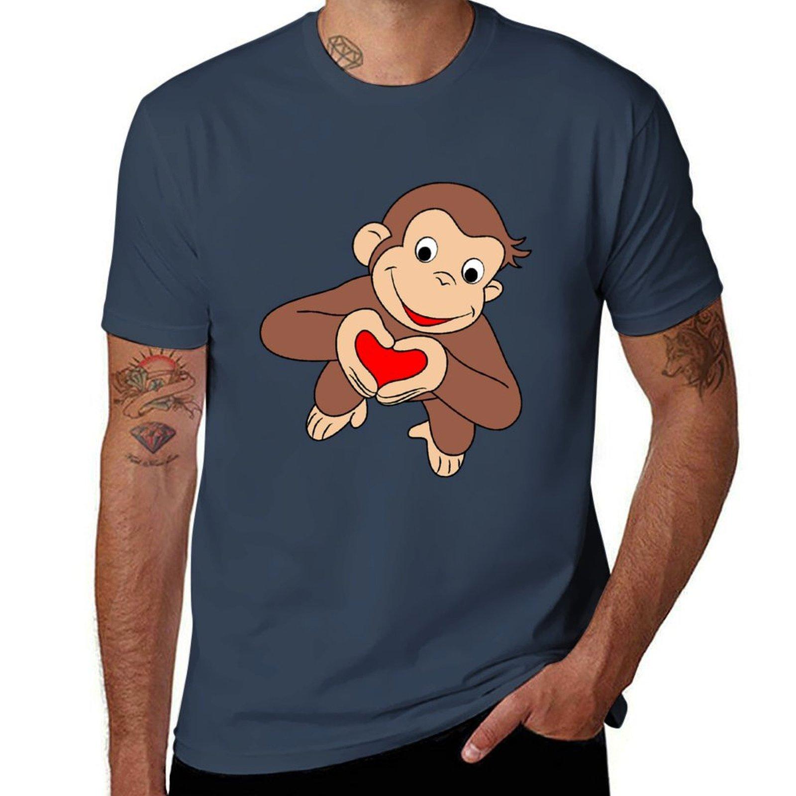 Curious George Is All Heart TShirt Trendy Casual Short Sleeve Shirt S