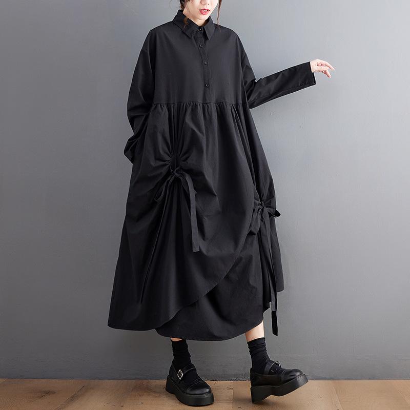 Frühling & Herbst Übergröße Spitze Langarm Hemdblusenkleid