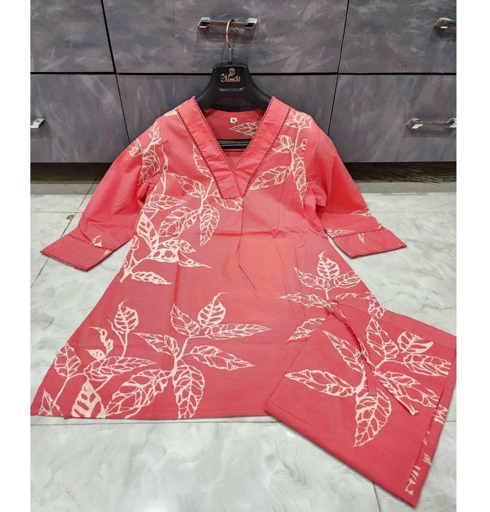 Women Designer Cotton Kurta Pant Cord Set Bollywood Top Tunic Kurti Party Wear Dress