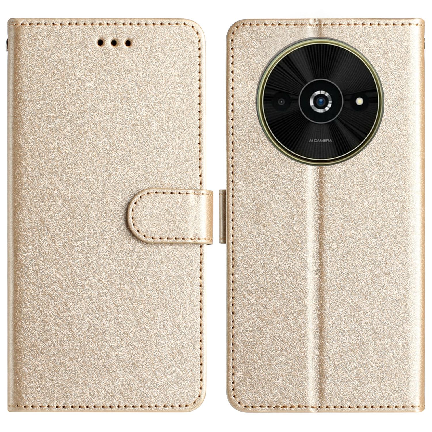 

For Xiaomi Poco C61 4G/Redmi A3 4G Case Wallet Stand Leather Silk Texture Phone Cover Gold