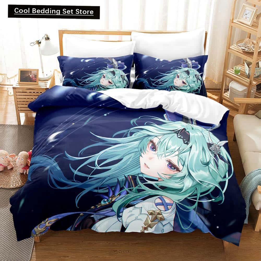 Kawaii Anime Genshin Impact Eula Lawrence Bedding Set Single Twin Full Queen King Size Bed Set Adult Kid Bedroom Duvetcover Sets
