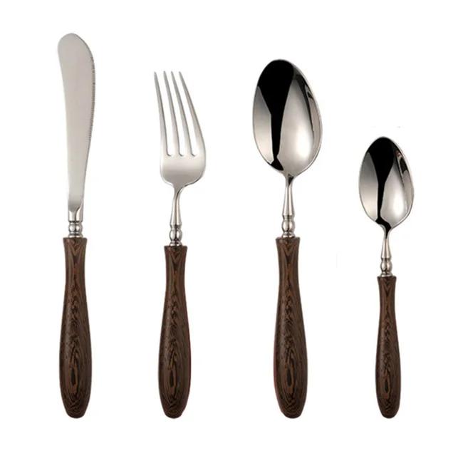 

4/6-Piece 18/8 Stainless Steel Flatware/Cutlery Set, Fork Knife Spoon Set with Wood Handle, Serving Utensil Set