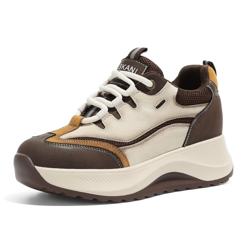 Autumn new low-top color matching single shoes lace-up comfortable retro little white shoes versatile thin legs increase height