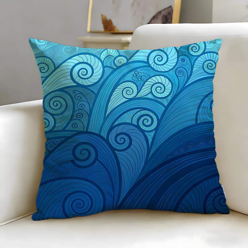 Light Blue Ocean Ripple Cushion Cover Soft  EasyWash Pillow Case  Versatile for Couch Bed Travel and Office