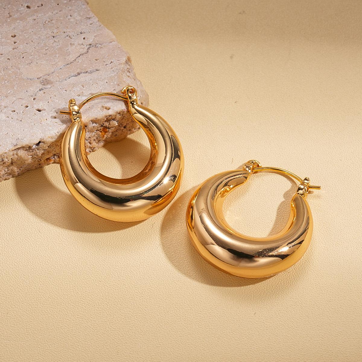 Простые геометрические круглые серьги-гвоздики с покрытием из настоящего 18-каратного золота, нишевые серьги