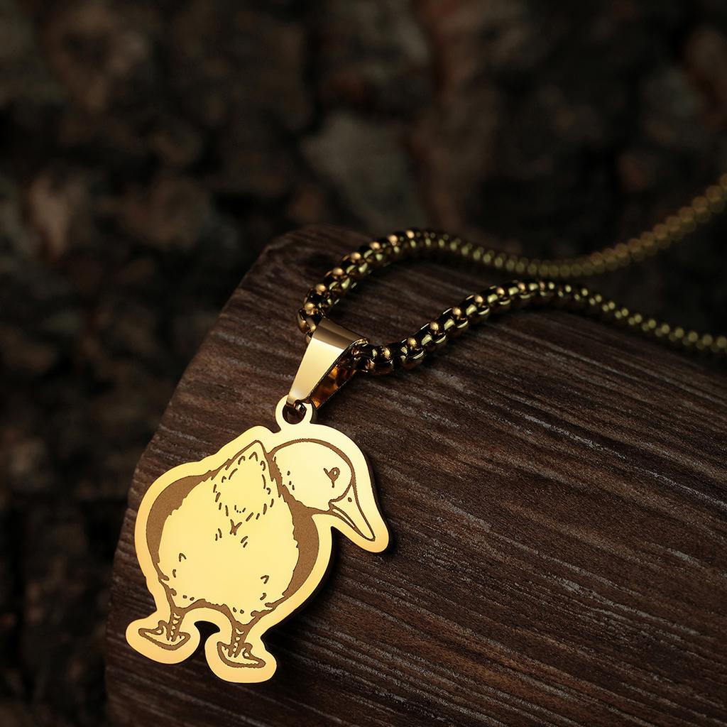 Kinitial Stainless Steel Necklaces Fluffy Duck Butt Looking Behind Animal Pendants Chains Choker Necklace For Women Jewelry