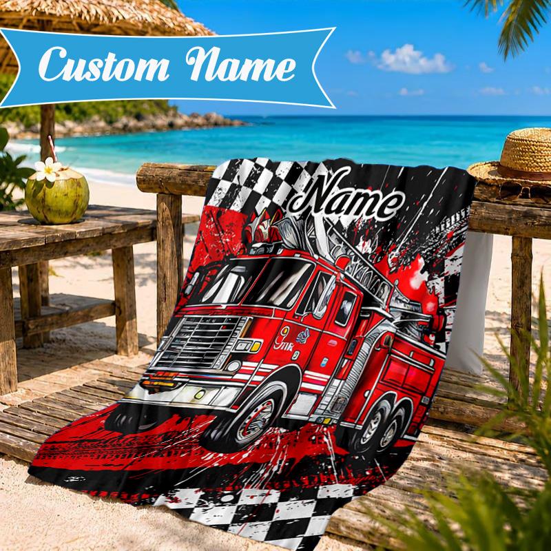 Personalisierbares Strandtuch mit Cartoon-Bagger, Mikrofaser-Strandtuch, Leicht und Schnelltrocknend, für Sommerreisen, Schwimmbad-Geschenk