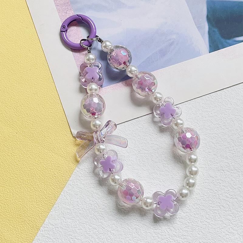 Creative  Beaded Bow Chain Pendant Decoration Keychain Mobile Phone Anti Loss Chain Bag Ornaments Car Accessories Gift