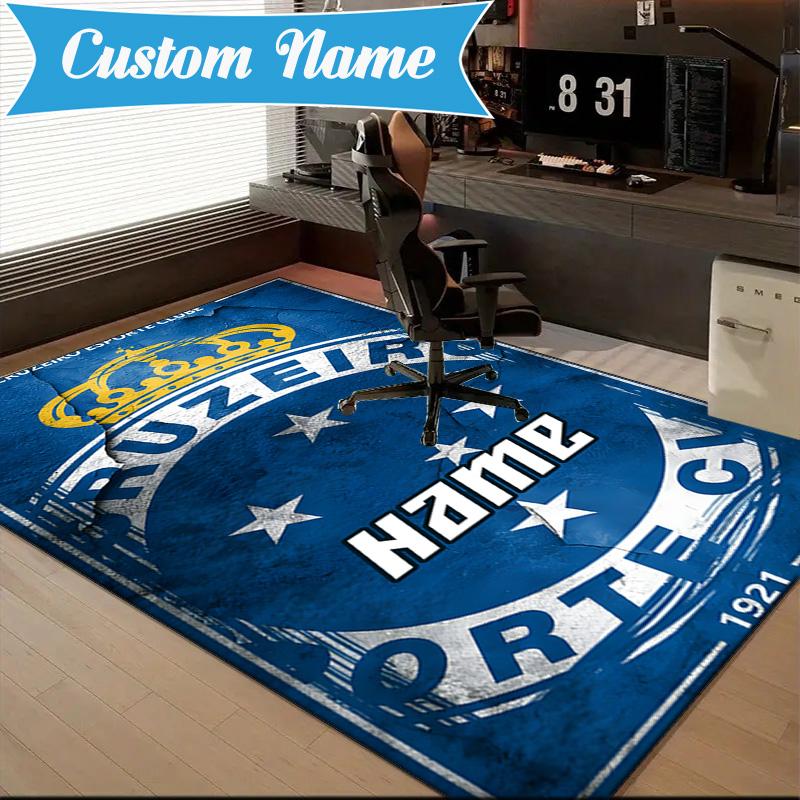 Custom Name Cruzeiro FC Crest Rug Game Carpet, Floor Mat for Bedroom Living Room Entryway Rug, Home Decor Idea Gift for Christmas Birthday