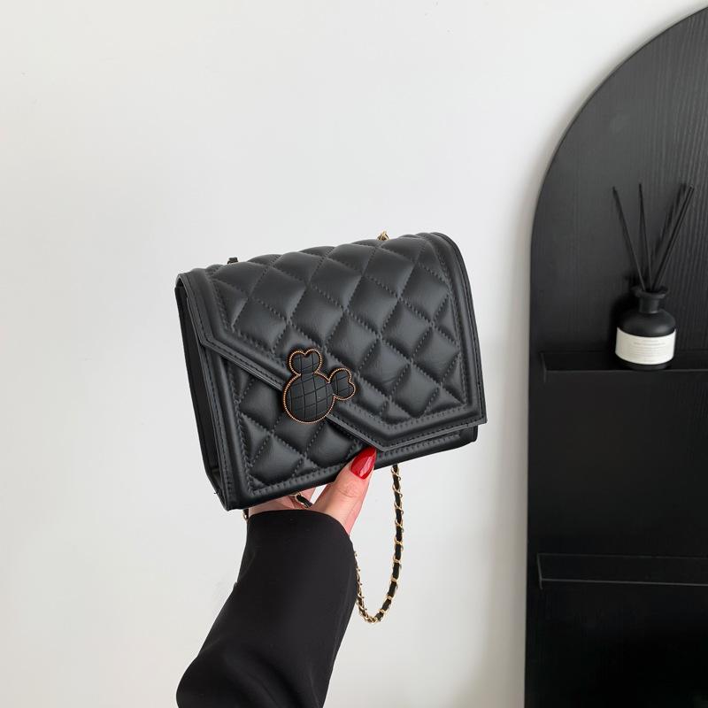 

Весна 2025 Новая женская сумка Универсальная сумка-цепочка с ромбами Универсальная однотонная маленькая квадратная сумка Сумка через плечо с текстурой для женщин чёрный