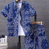 Men's And Women's Summer Short Sleeve Suit Seaside Irregular Design Pattern Print Fashion Button-Down Shirt Tops Sleeve Shorts
