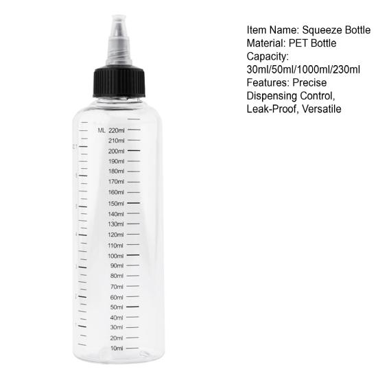 Flacone Spremibile Graduato con Tappo 30/50/100/250ml Contenitore Dispenser Anti-Perdita per Salse Oli Senza BPA Dispenser per Condimenti per Cucina Laboratorio Viaggio