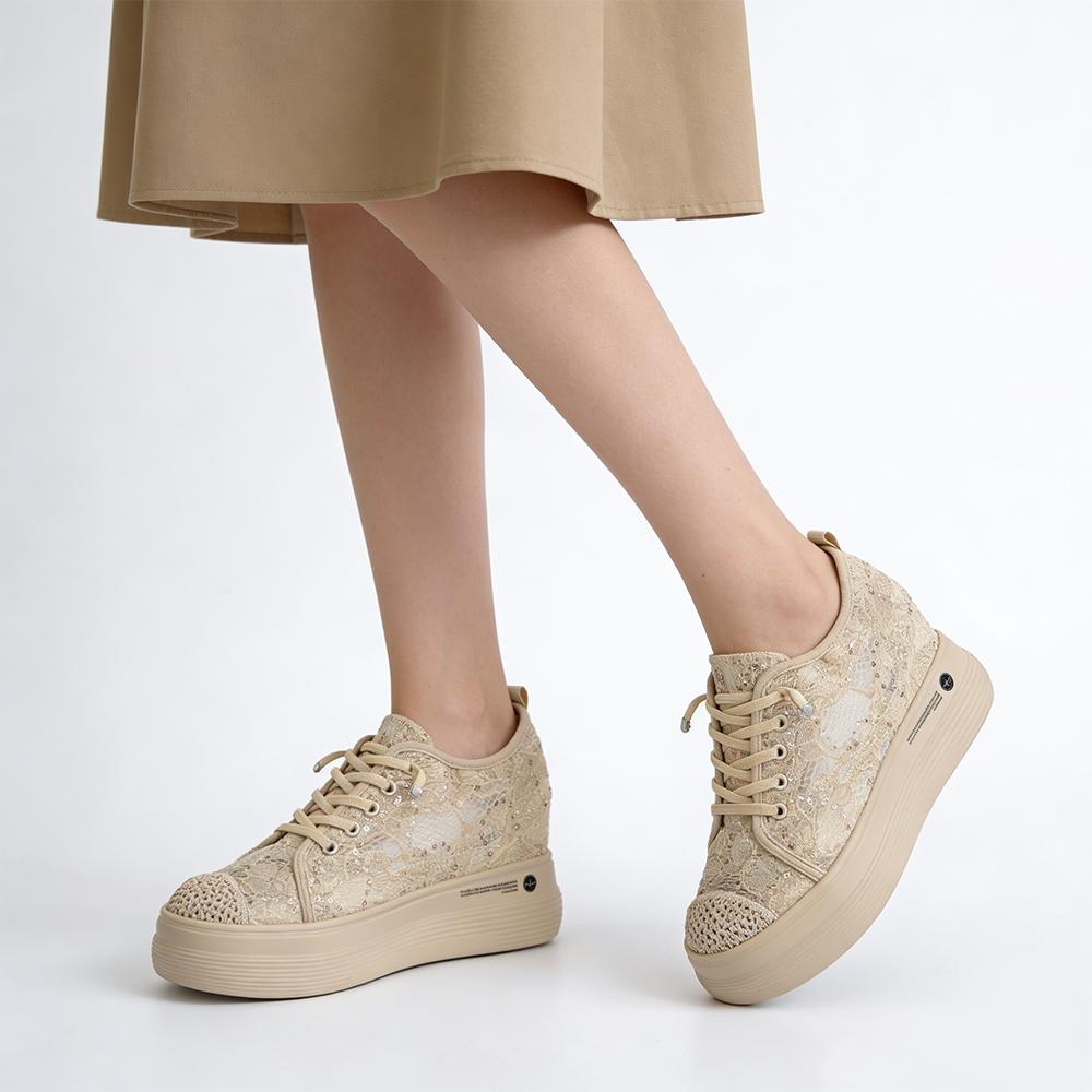 Spring Summer Lace Shoes Women Platform Sneakers Daily Party Sweet Ladies Casual Shoes Height Increasing 7cm