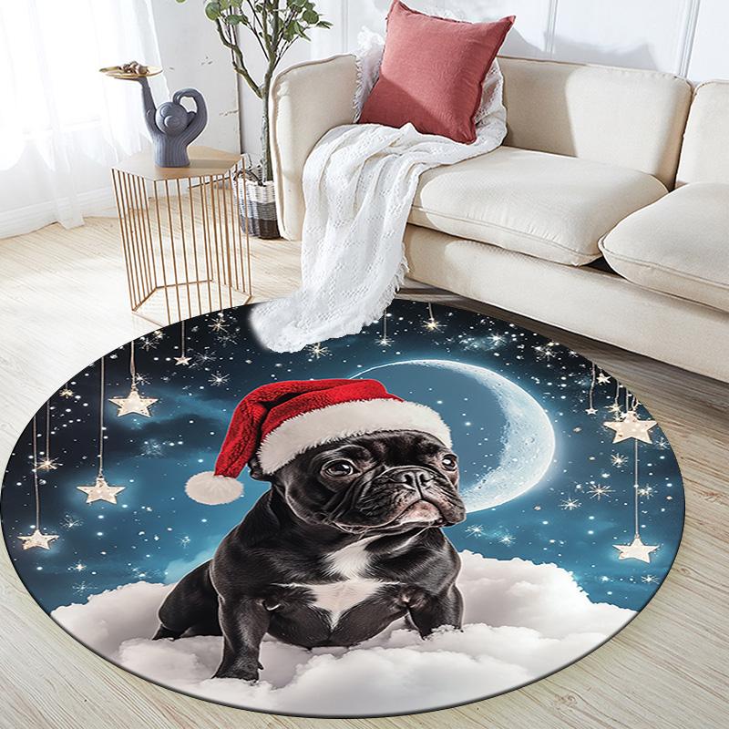 French Bulldog Round Area Rug,Carpet Rug for Living Room Bedroom Sofa Playroom Decor,Non-slip Floor Mat