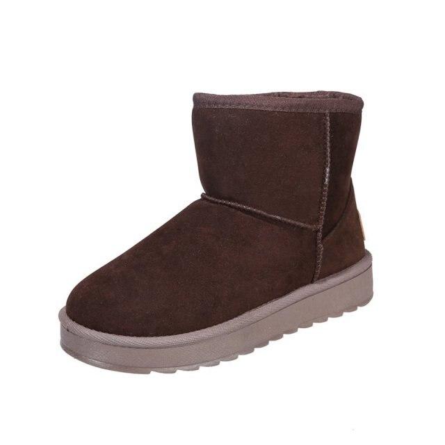 Jetzt Schuhe Damen 'S Schaffellwolle Einer Winter Rindsleder Verdickt Warm Flache Sohle Lässige Kurze Stiefel Kurzer Schaft Damen
