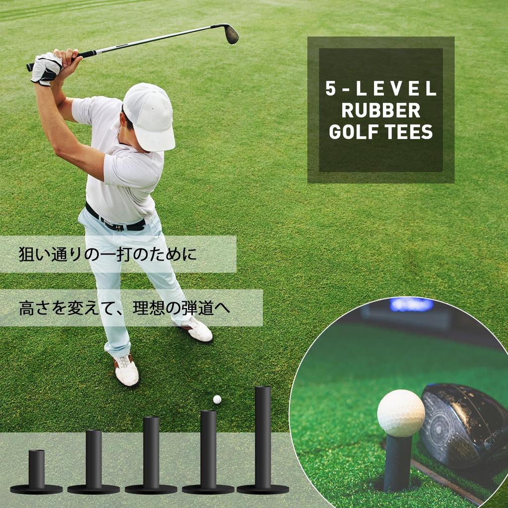 Golf Rubber Tees for Practice Easy to Place on a Practice and Permanent Tees for Golf Practice and Set of Tees, Mats, 38mm/50mm/70mm/76mm/80mm, 5-Size