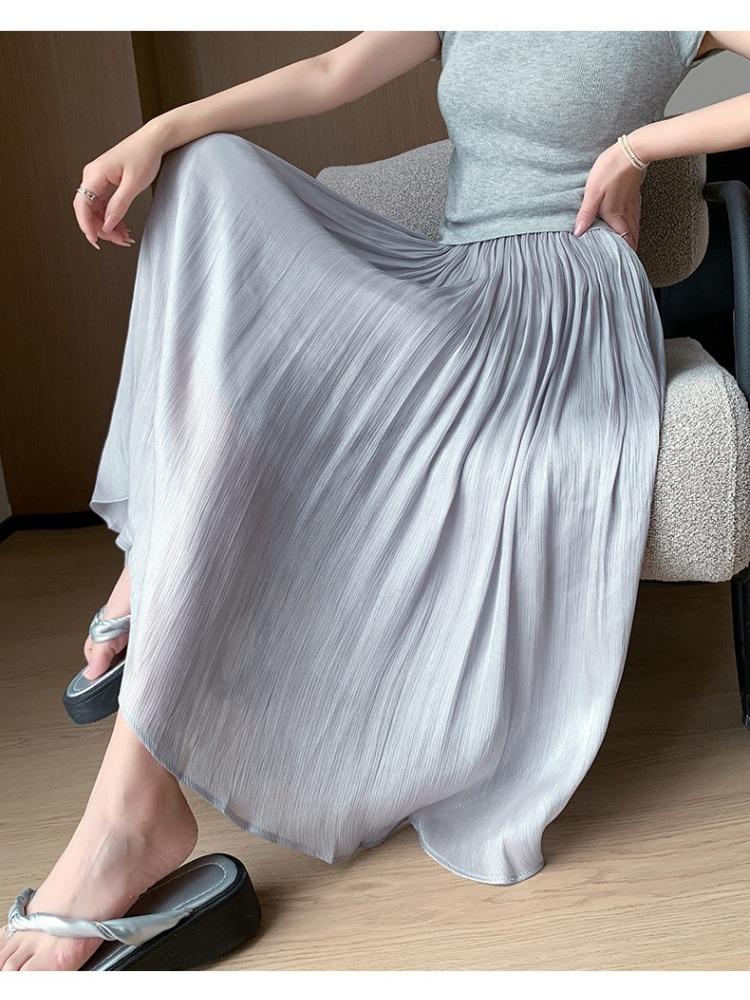Senior Sense of Flow Light Half-body Skirt Gauze Skirt Female Beaded Skirt Temperament Long Section Mesh Half-body Skirt High-waisted Thin Summer