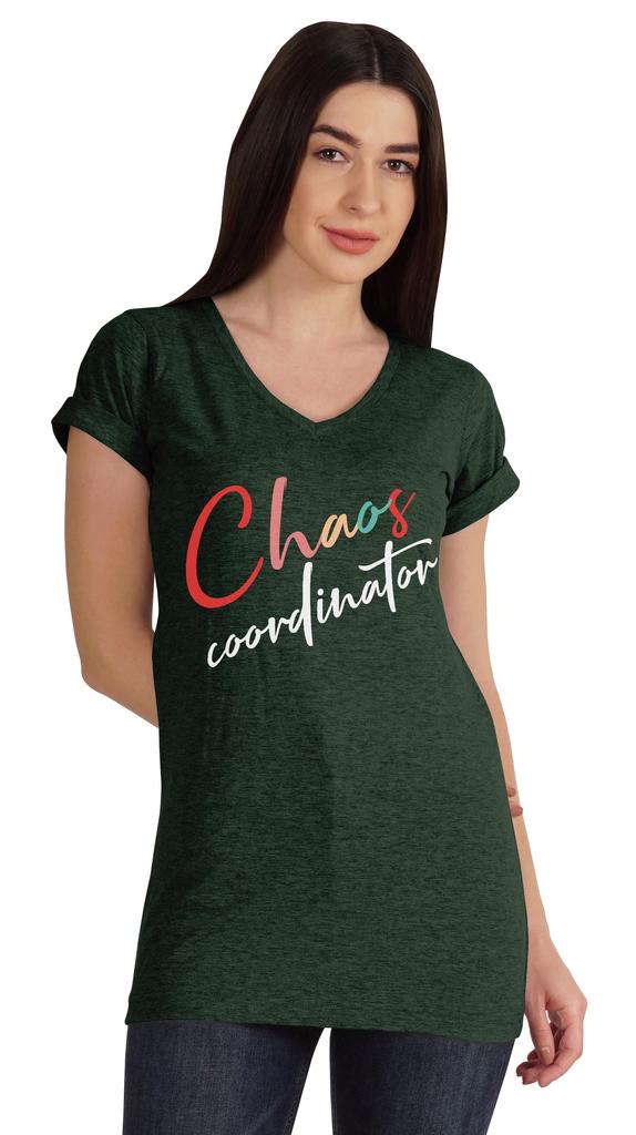 Inkmeso V-Neck Chaos Coordination Tshirt Tops For Mom Graphic Print Women