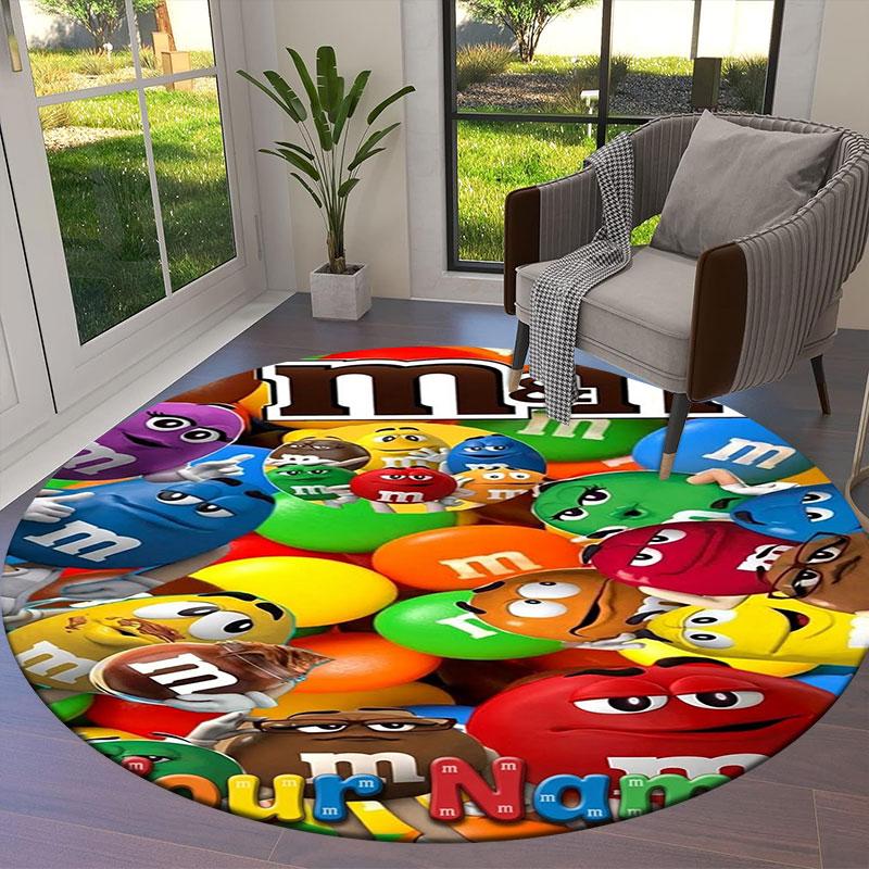 M&M's Custom Name Round Area Rug,Carpet Rug for Living Room Bedroom Sofa Playroom Decor,Non-slip Floor Mat