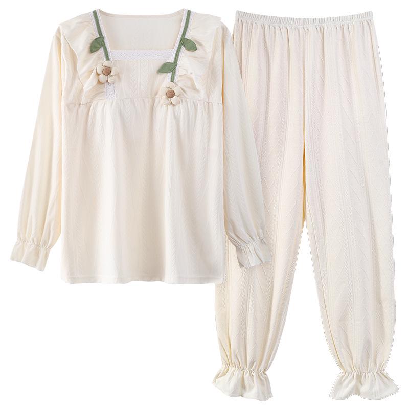 Women's Cotton Pajama Set with Chest Pads - Long Sleeve Cute Princess Style for Spring, Autumn, Winter