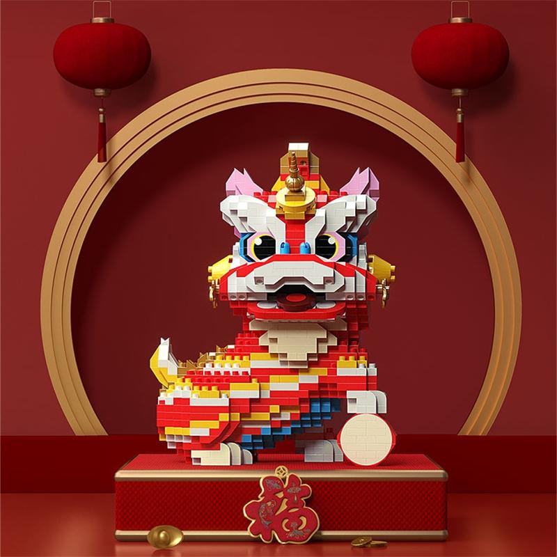 Building Blocks New Year Decoration Bricks Juguetes Kids Chinese Style Lucky Dancing Lion Toys For Children Gift Adult Present