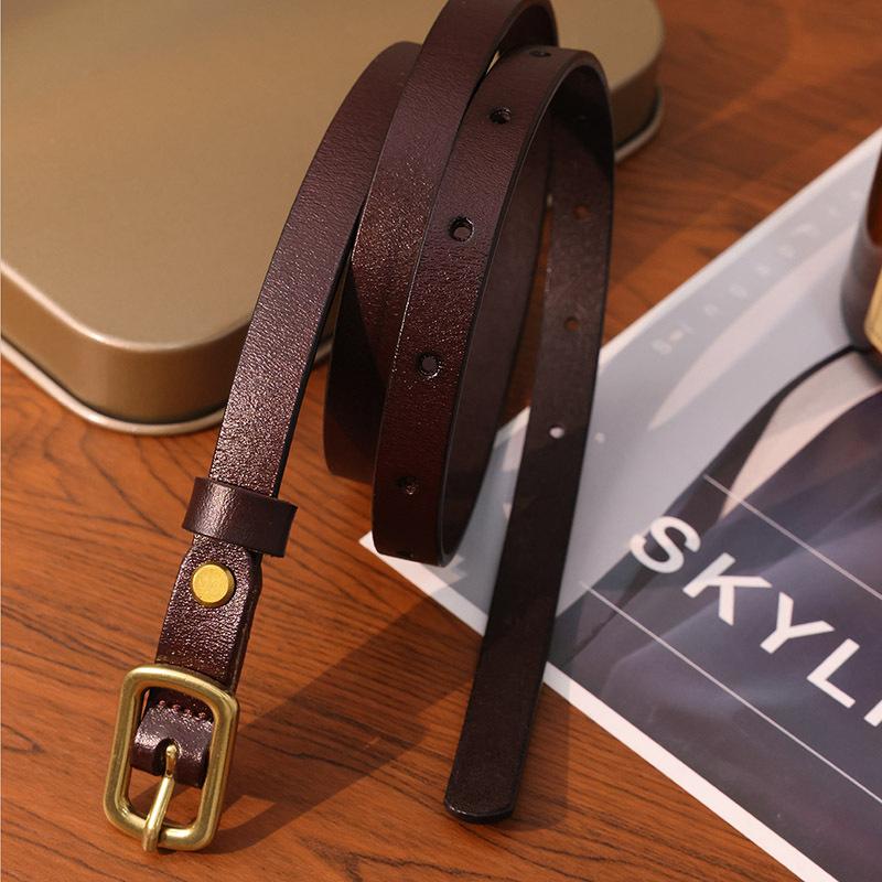 Dames Utsøkt Høy Kvalitet Allsidig Business Pendling Mote Ekte Skinn Tynt Belte for Damer Chic Dameskinnbelte Kuskinn