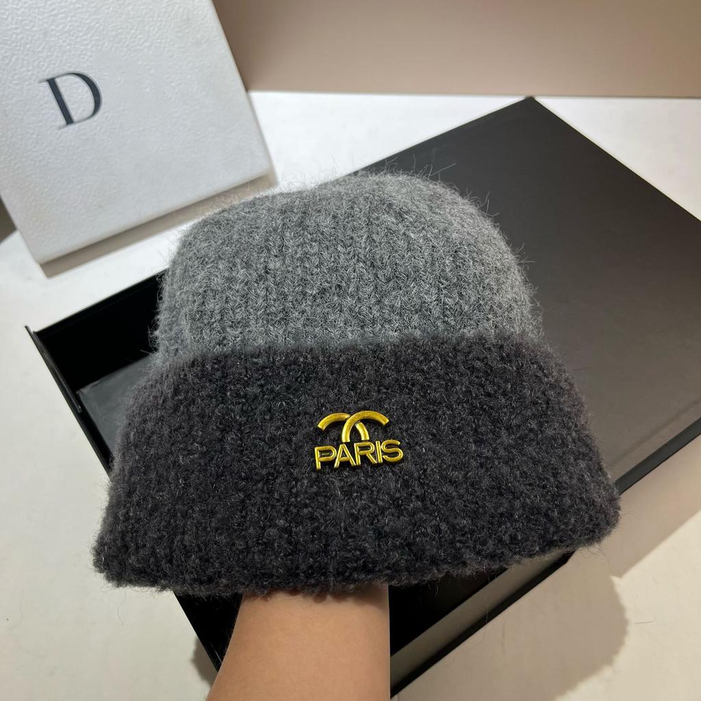 Xiaoxiangfeng French Two-Color Thickened Warm Wool Hat Hyunya Wind Contrasting Color Wool Blend Knitted Hat