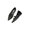 Sheepskin version inner height-increasing shoes women's 2025 spring new black bow temperament socialite pointed head flat sole shoes rhinestone