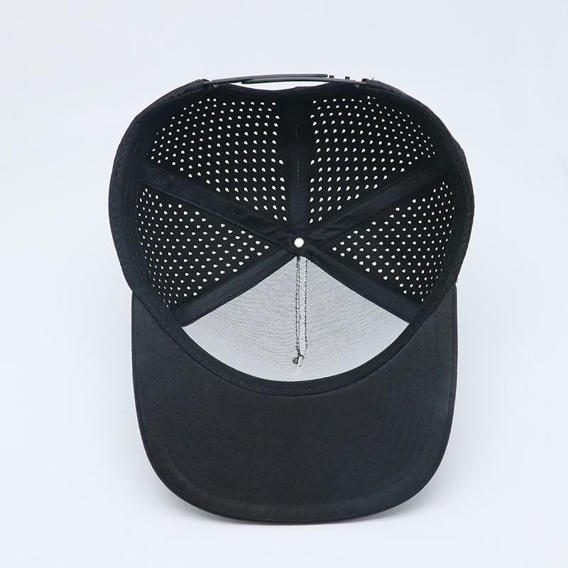 Unisex Custom 5-Panel Herringbone Laser Perforated Baseball Hat Adjustable Performance Solid Black Waterproof Sporty Image