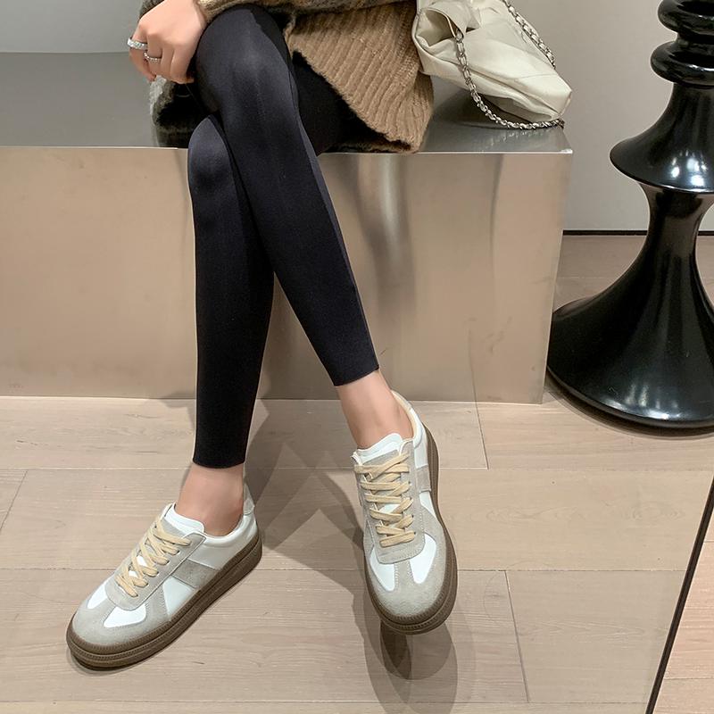 Frühlings-Turnschuhe aus Rindsspaltleder, Plattform, gemischte Farben, Schnür-Damen-Freizeitschuhe