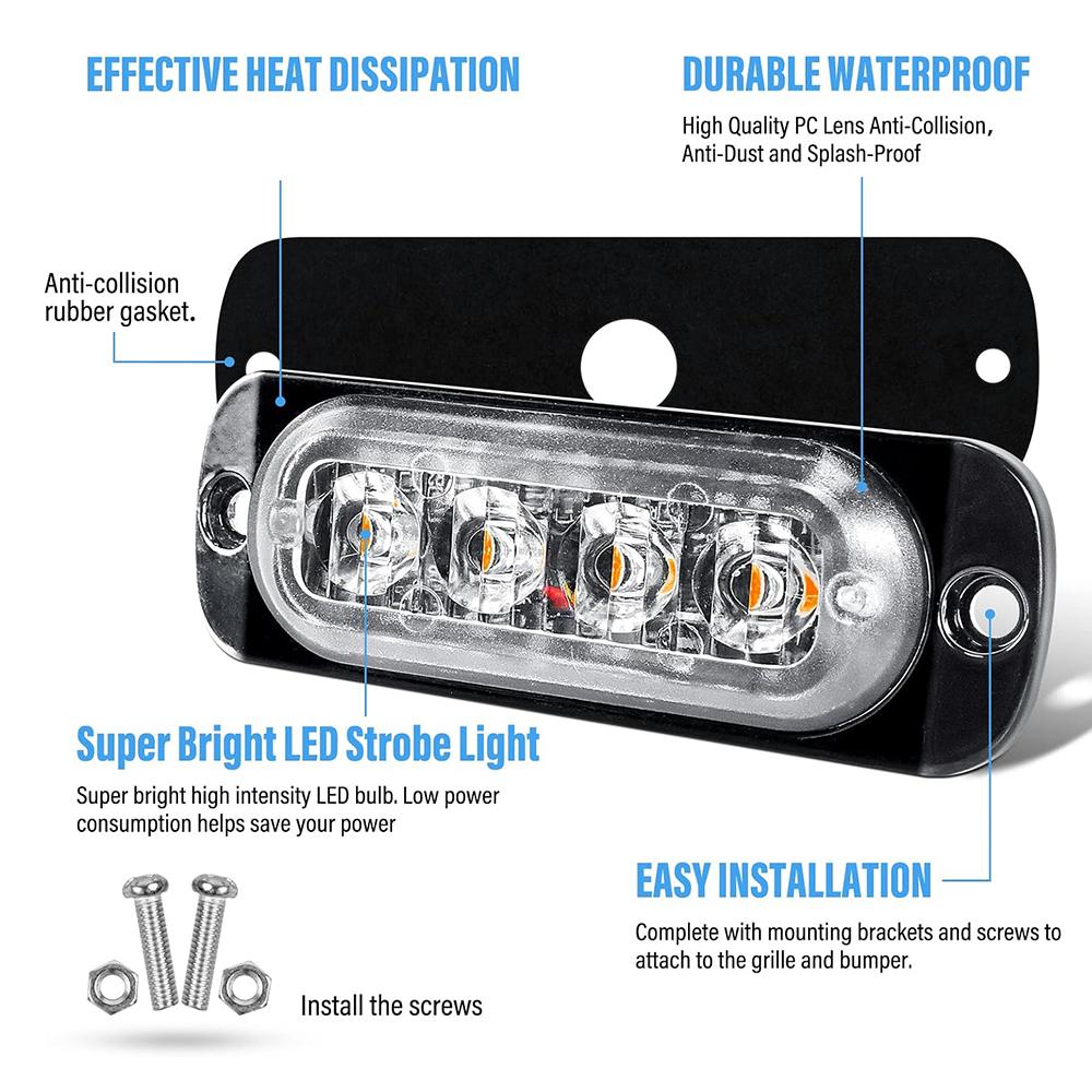 LED Emergency Light 12V 24V Amber LED Truck Car Grille Lights Flasher LED Emergency Beacon Strobe Signal Light