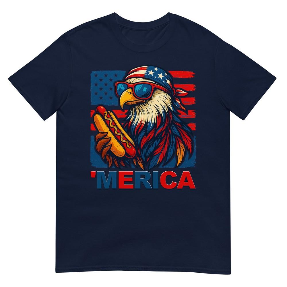 Funny Merica Eagle Hotdog Usa Flag 4th Of July Patriotic Unisex Tshirt S