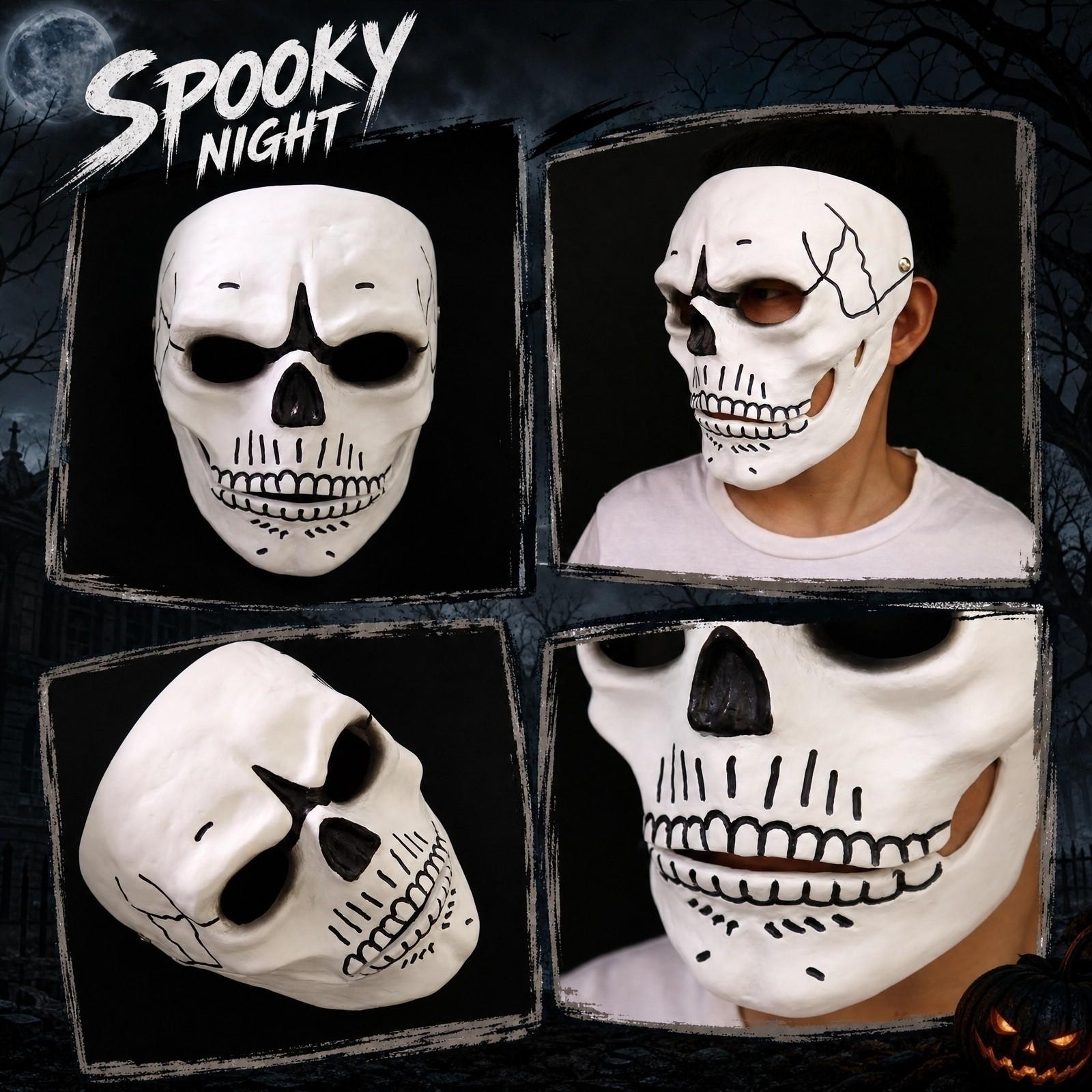 Full Face Skull Mask with Hollow Eye Sockets and Detailed Facial Features for Costume Parties Halloween and Themed Events one size чёрный
